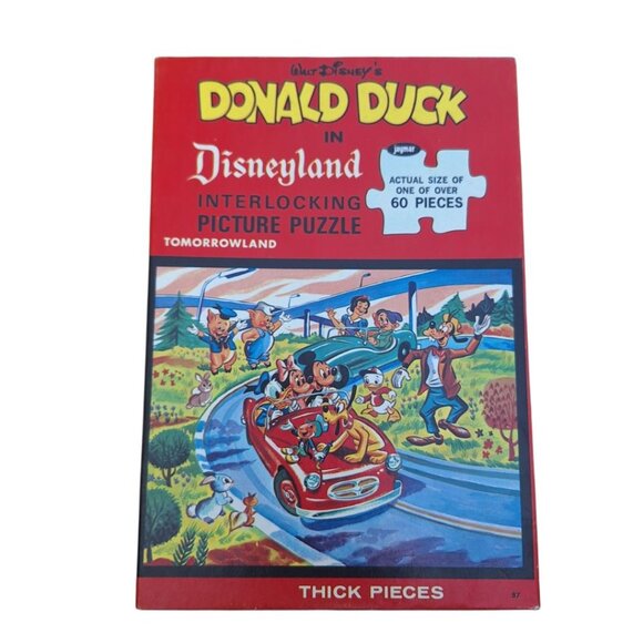 Disney Jaymar Puzzle Mickey Goofy Little Pigs Cricket Pluto Car Parade 60 Pieces - Picture 2 of 11